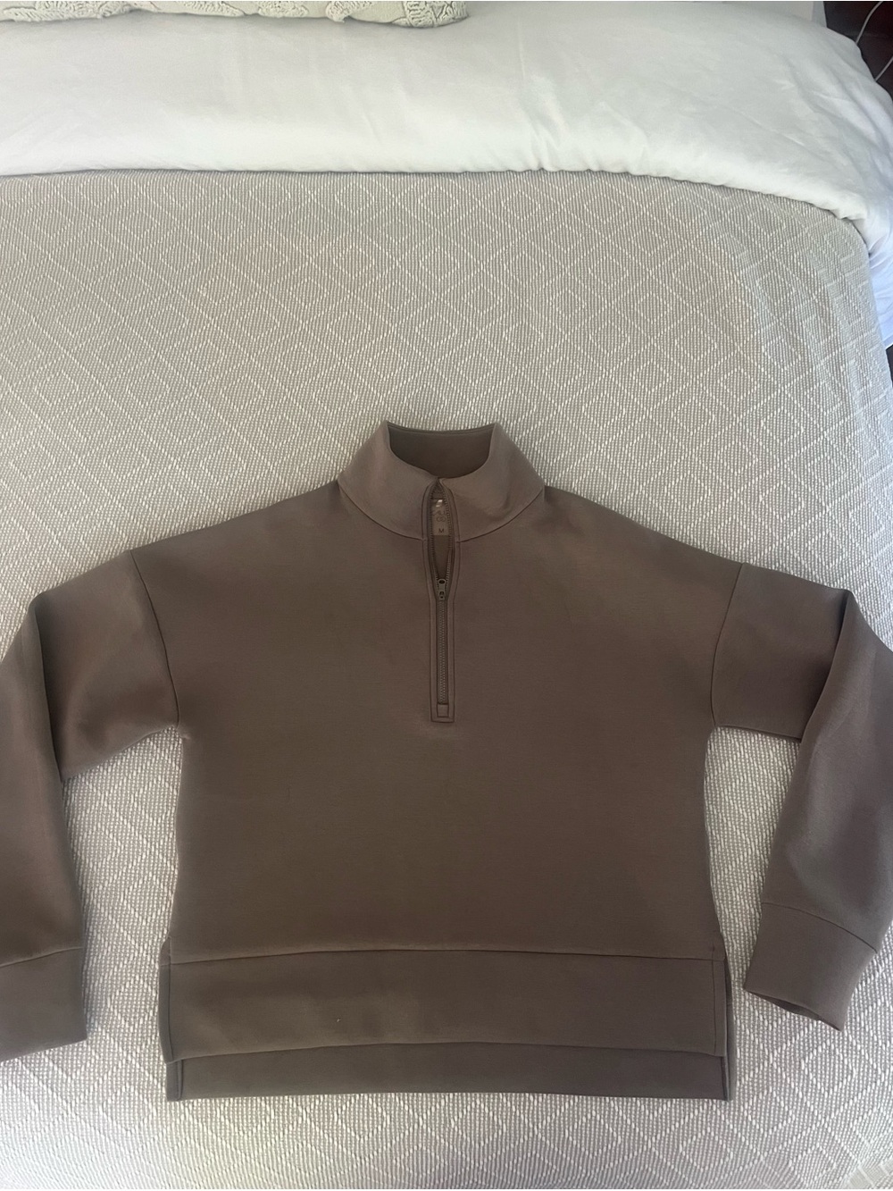 CALIA Women's Soft Scuba Mock Neck 1/4 Zip Sweatshirt - Taupe - Picture 5 of 6
